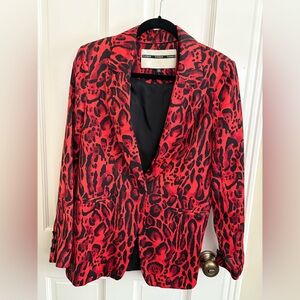 TopShop Red and Black Animal Print Blazer Sz 8 US